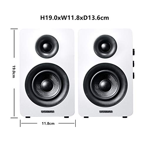 Sanyun SW208 3" Active Bluetooth 5.0 Bookshelf Speakers – 60W Carbon Fiber Speaker Unit - Built-in 24bit DAC - Dynamic 3D Surround Sound – 2.0 Computer PC Monitor Gaming Speakers (Pair, White)