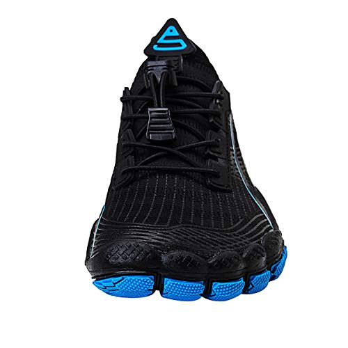 Water Shoes for Men Barefoot Quick-Dry Aqua Sock Outdoor Athletic Sport Shoes for Kayaking, Boating, Hiking, Surfing, Walking, M-black/Blue, 12 Women/11 Men