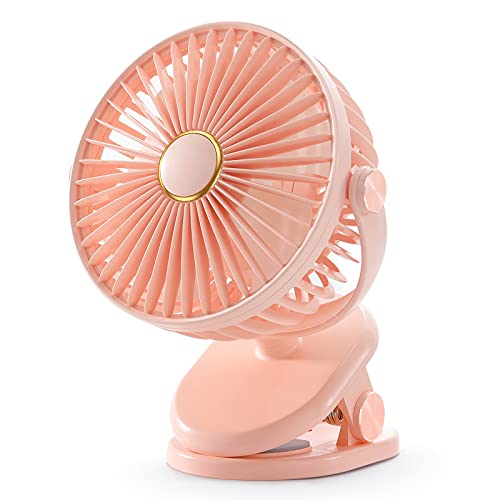SmartDevil Clip on Fan, 360° Rotation Portable Small Desk Fan, 3 Speed Personal Rechargeable Battery Operated Table Fan with Clip, Mini Clip Fan for Stroller, Camping, Office, Desk(Pink)