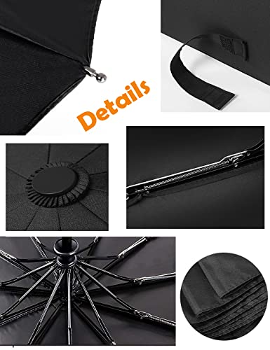 Auto Open/Close Folding Travel Umbrella, 12 Ribs Compact Lightweight Umbrella, Fast Drying, Reinforced Windproof Canopy Frame, Slip-Proof Handle for Easy Carry (Black)