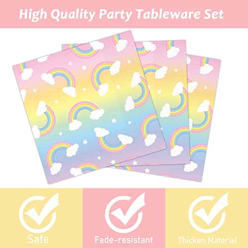 96 Pcs Rainbow Birthday Party Plates and Napkins Supplies Set Colorful Rainbow Party Disposable Paper Plates Tableware Kit Decorations Favors for Birthday Party Baby Shower for 24 Guests