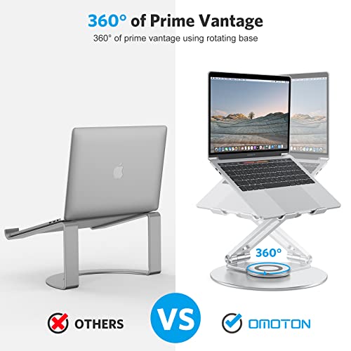 Adjustable Laptop Stand with 360 Rotating Base, OMOTON Ergonomic Laptop Riser for Collaborative Work, Dual Rotary Shaft Fully Foldable for Easy Storage, Fits MacBook/All Laptops up to 16 inches