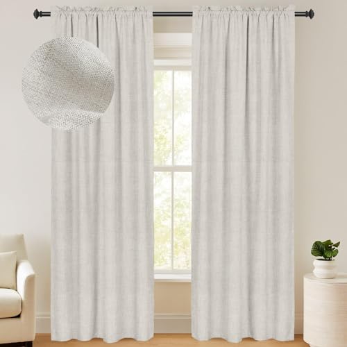 100% Blackout Curtains 96 Inches Long 2 Panels Set, Linen Textured Blackout Curtains No Light, Rod Pocket Black Out Curtains & Drapes for Living Room Bedroom, 50 inches Wide Each Panel, Beige