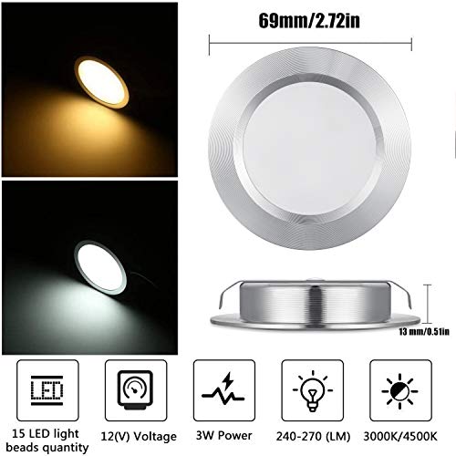 12 Volt LED Lights for RV Boat Trailer Camper - Neutral 4500K 300 Lumens 3W, Low Voltage Recessed Light Dimmable, Pack of 6