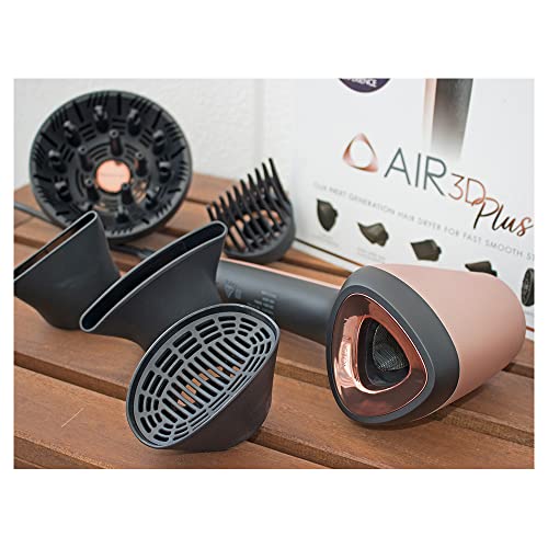 Remington Air3D Plus Hair Dryer, D7779AU, 1800W (AU Plug), Ionic Conditioning For Ultra Smooth Finish, Lightweight, 5 Attachments (Including Diffuser & Curling Concentrator), Black & Rose Gold