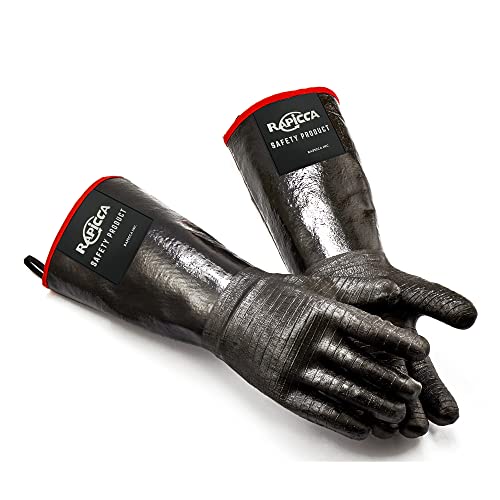 RAPICCA BBQ Gloves,14IN 932℉ Heat Resistant for Smoker/Cooking/Pit/Barbecue,Textured Palm Handle Greasy Food on Your Fryer/Grill/Oven Without Slip,Waterproof,Oil Resistant,Very Easy to Clean(XL)