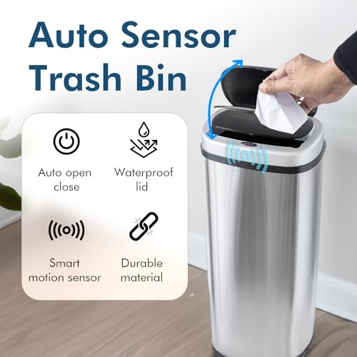 Healthy Choice 70-Liter Auto Sensor Trash Bin - Wave Your Hand for Auto Open/Close, Waterproof Lid, Optional Manual Operation, Touch to Open/Close, Battery Operated with Low Power Alarm