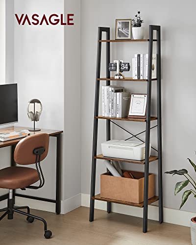 Vasagle Ladder Shelf, 5-Tier Industrial Bookcase, Storage Unit, with Metal Frame, for Living Room, Kitchen, Rustic Brown LLS45X