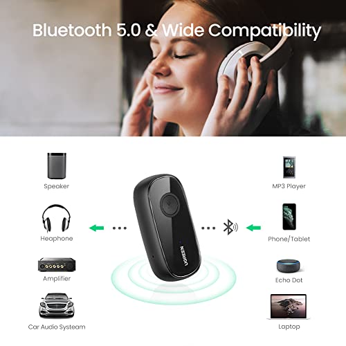 UGREEN Bluetooth 5.0 Receiver Car Adapter Wireless Audio Adapter 3.5mm Aux APTX Low Latency Compatible with TV Car Home Stereo Speakers