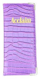 Acclaim Rigid Lawn Bowls Bowling Scorecard Holder Lightly Padded Synthetic Texture Effect 23 cm x 10 cm with Spring Clip & Pen Loop (Purple)