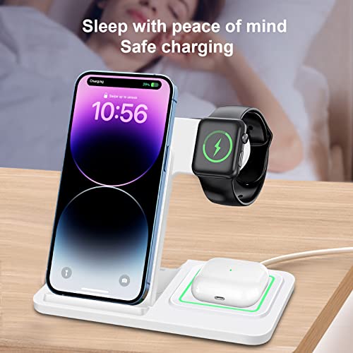 Wireless Charger 3 in 1 Wireless Charging Station Compatible with iWatch 9/Ultra/8/7/SE/6/5/4/3/2, Air Pod3/pro,iPhone 14 13 12 11 15 pro (max),Samsung Galaxy Z Flip/Z Fold/S23/S22 Note20/Galaxy Buds