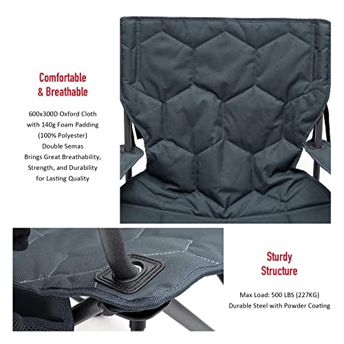 SUNNYFEEL Oversized Folding Camping Chair, Heavy Duty Supports 300 LBS, Portable Chairs for Outdoor Lawn Beach Camp Picnic, Padded Gray