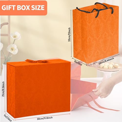 Assorted Gift Boxes with Lids and Handles - Perfect for Presents, Bulk Gifting, and More! Includes Clear Window and Bow for Elegant Presentation - Nested Boxes Within Boxes Design for Easy Storage - Square Gift Boxes with Attached Lids (Hermes Orange Hand