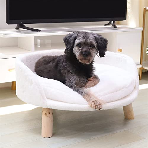 TOMVAES Pet Couch Bed, Durable Dog Beds with Non-Slip Bottom, Fluffy Cat Couch Pet Chair with Sturdy Wood Legs Washable Cat Beds for Medium Small Dogs & Cats (Small)