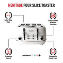 Haden Heritage White Toaster - 4 Slice Toaster - Stainless Steel Housing - Reheat and Defrost Functions - Variable Browning Control - Self Centering Function - 1370-1630W