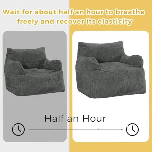 MAXYOYO Giant Bean Bag Chair, Stuffed Bean Bag Couch with Filler Large Living Room Bean Bag Chair for Adults, Big Lazy Sofa Accent Chair with Pocket Floor Chair for Gaming, Reading, Dark Grey