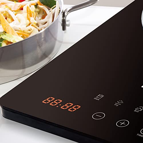 Daewoo 2000W Electric Single Induction Hob with Built-In Timer and Adjustable Temperature Settings, Automatic Switch Off and Overheat Protection, 220-240v 50hz Type G UK Plug, Glossy Crystal Glass
