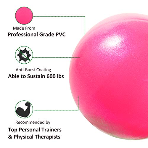 Vaupan Mini Exercise Ball, 9 Inch Small Gym Ball with Inflatable Straw for Yoga, Pilates, Stability, Barre, Physical Therapy, Stretching and Core Training, Improves Balance, Strength (Pink)