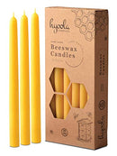 Hyoola 10 Inch Beeswax Taper Candles - 12 Pack - Handmade, All Natural, 100% Pure Unscented Bee Wax Candle - Tall, Decorative, Golden Yellow - 10 Hour Burn Time