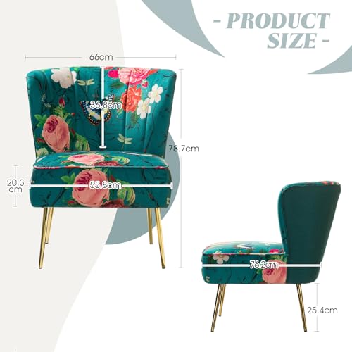 HULALA HOME Fabric Dining Chair Upholstered Vanity Chair Kitchen Accent Chair with Metal Legs for Dining Room Living Room & Bedroom (2, Blue)