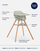 Lalo The Chair Convertible 3-in-1 Wooden High Chair for Babies and Toddlers, Baby High Chair with Dishwasher Safe Tray, Adjustable Footrest & Machine Washable Cushion, Sage