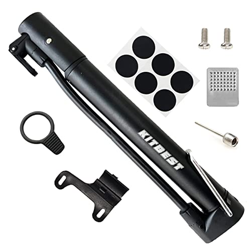 Bike Pump, Portable Bicycle Floor Pump with Glueless Puncture Kit, Mountain, Road Bike Tire Pump, Mini Bicycle Air Pump Compatible with Presta Schrader Valve and Sports Ball