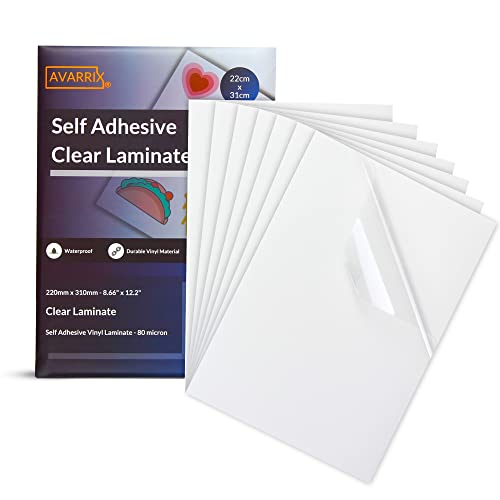 Avarrix Australia Self Adhesive Laminate Sheets for Stickers, Waterproof Label Stickers, Protection for Printable Vinyl Stickers, Glossy, Tear Resistant, Ultra Strong Bond, Pack of 20, A4 Size