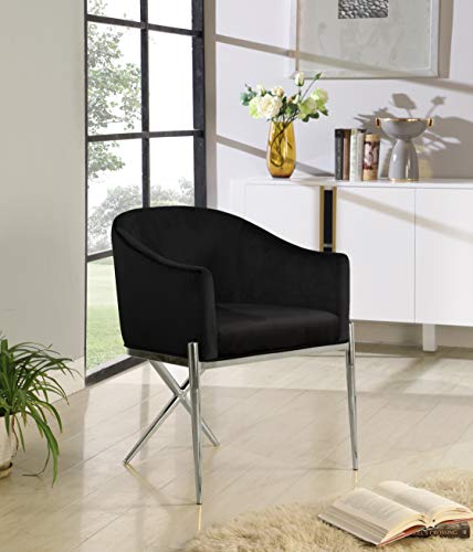 Meridian Furniture Xavier Collection Modern | Contemporary Velvet Upholstered Dining Chair with Sturdy Steel X Shaped Legs, 25.5" W x 24.5" D x 31.5" H, Black