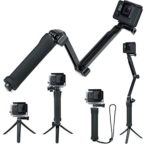 FitStill Waterproof 3 Way Tripod for Go Pro Hero 12/11/10/9/8/7/6/5/4 Black Session and Other Action Cameras, Detachable Extendable Pole with Hand Grip Stand