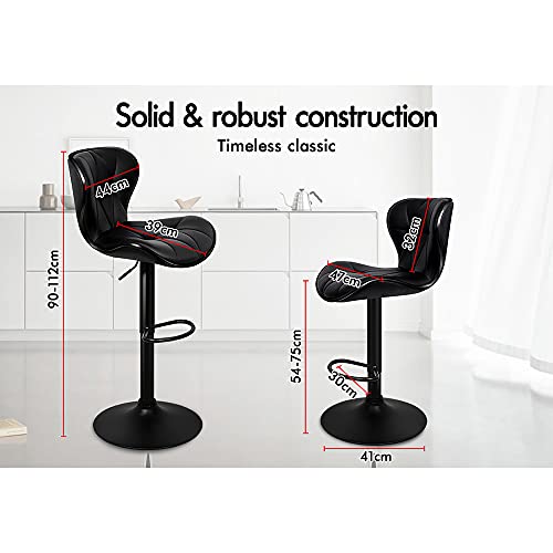 ALFORDSON Bar Stool 4Pcs Adjustable Kitchen Stools Luna Swivel Counter Barstools Dining Chair in 54-75cm Seat Height with 2-Year Warranty for Home Bar Dining Room (All Black)