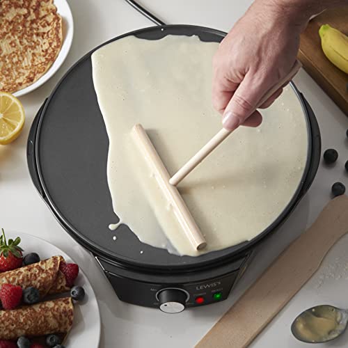 Lewis’s 1200W Electrical Pancake and Crepe Maker - 12" Non-Stick Hot Plate With Raised Edges For Reduced Wastage with Adjustable Temperature and Utensils Included