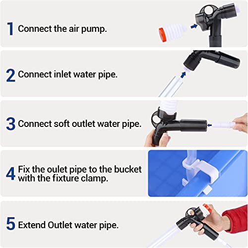 Fish Tank Cleaner Kit, Quick Water Changer Aquarium Cleaning Accessories, Aquarium Gravel Cleaner Kit with Air-Pressing Button, Glass Scraper and Water Flow Controller