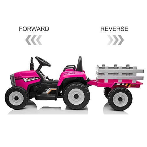 Kids Farm Tractor Electric Ride On Toys Ride On Tractor Ride On Car 2.4G R/C Remote Control Cars w/Trailer Garden - Neon Pink