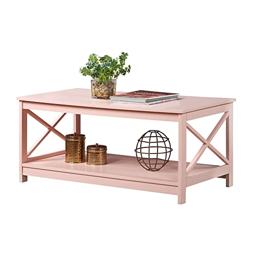 Convenience Concepts Oxford Coffee Table with Shelf, Blush Pink