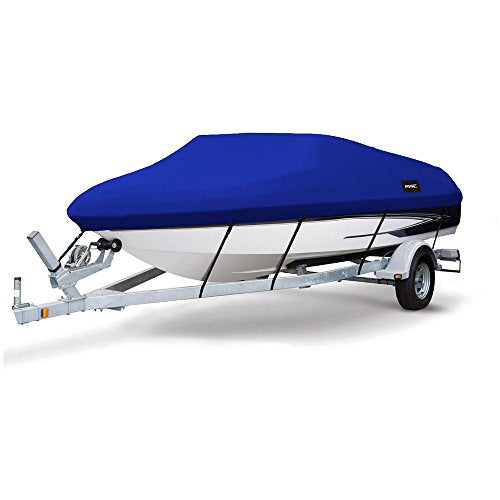 MSC Heavy Duty 600D Marine Grade Polyester Canvas Trailerable Waterproof Boat Cover,Fits V-Hull,Tri-Hull, Runabout Boat Cover (Model F - Length19'-20' Beam Width: up to 96", Pacific Blue)