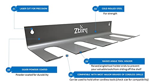 Ztorq Cordless Drill Tool Organizer - Drill Holder Storage Wall Mount Rack to optimize Garage Organization and Power Tool Storage