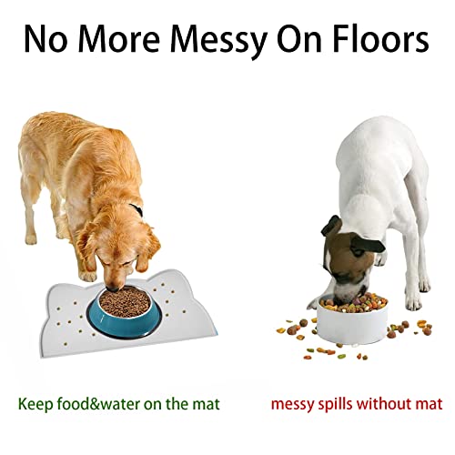 TOKAYIFE Cat Food Mat, Silicone Pet Feeding Mat for Floor Non-Slip Waterproof Dog Water Bowl Tray Cushion (17" x 10", Light Gray)