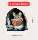 2 Stickers Mouse Reading Book in Wall 3D Sticker Decal Funny 2 Pack