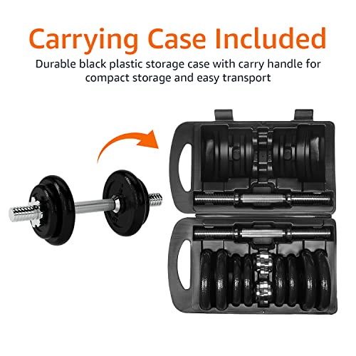 Amazon Basics Adjustable Barbell Lifting Dumbbells Weight Set with Case, 38 Pounds/17.2 Kg, Black