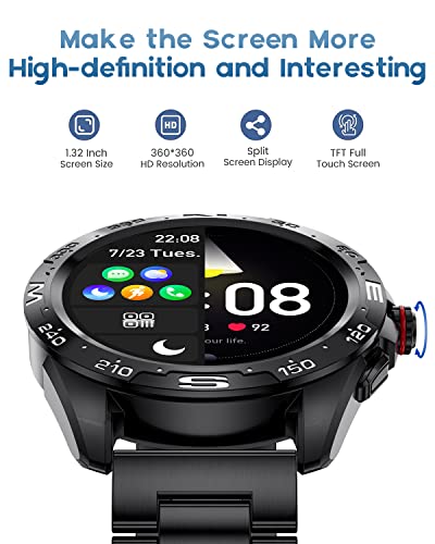 LIGE Smart Watch for Men Bluetooth Call Answering, 1.32'' HD Colour Display Rotating Button Fitness Tracker with 24/7 Heart Rate Blood Pressure Sleep Monitor, IP67 Waterproof Pedometer for iOS Android