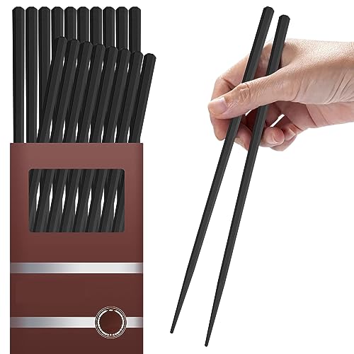 10 Pairs Fiberglass Chopsticks-Reusable Chopsticks Dishwasher Safe, 9.63 inch/24.5cm Non-Slip Family/ Hotel/ Restaurant Japanese Chop Sticks, Chinese/Japanese Chop Sticks, Black