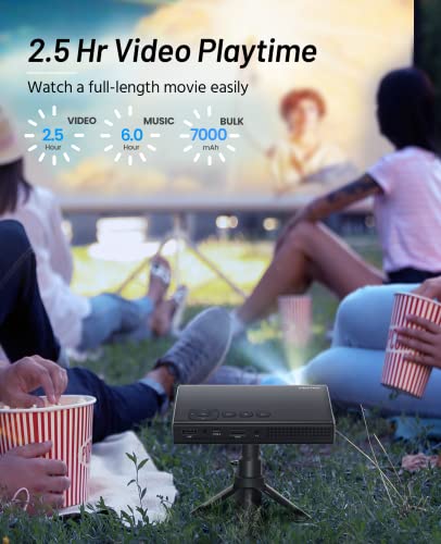 Mini Projector, ELEPHAS 5G WiFi DLP Portable Projector with Bluetooth, 200 ANSI DLP Outdoor Projector, Rechargeable Smart Projector for Travel Compatible with iOS, Android, TV Stick, PS4