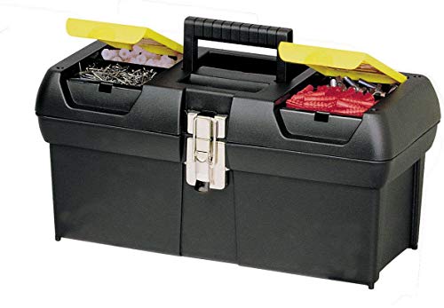 STANLEY Toolbox with Metal Latch, 2 Lid Organisers for Small Parts, Portable Tote Tray for Tools, 16 Inch, 1-92-065