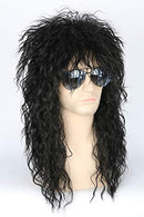 Topcosplay 70s 80s Halloween Costumes Rocking Dude Wig Punk Metal Rocker Disco Mullet Wig Black Curly