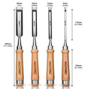 HAUTMEC 4PCS Wood Chisel Set for Woodworking, Carpentry Carving Tool with Bevel Edged Steel Blade, High Impact Handle for Woodcutting Sharpening HT0235