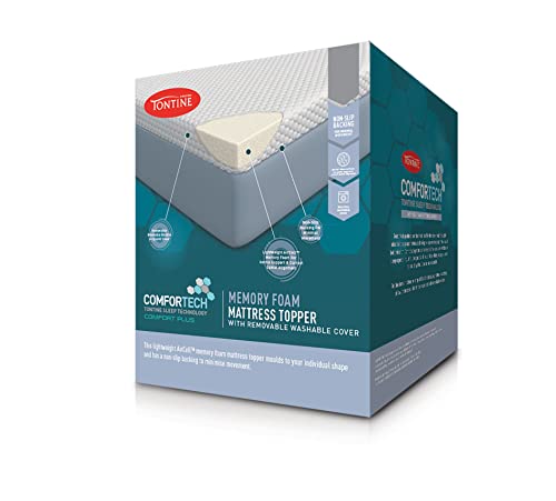 Tontine Pressure Relieving Memory Foam Mattress Topper Queen Bed Protector White