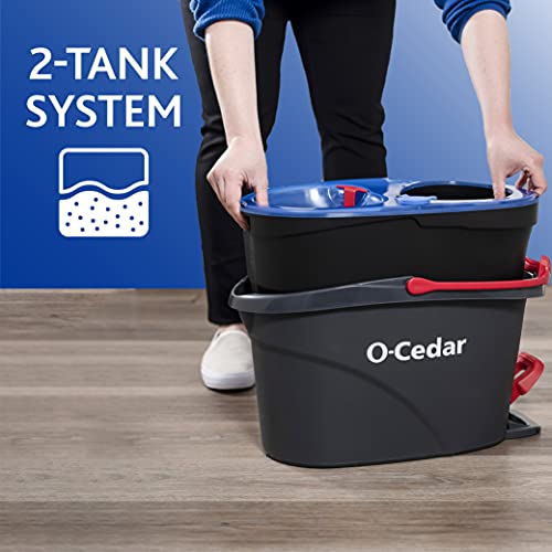 O-Cedar EasyWring RinseClean Microfiber Spin Mop & Bucket Floor Cleaning System with 3 Extra Refills, Grey, (169429)