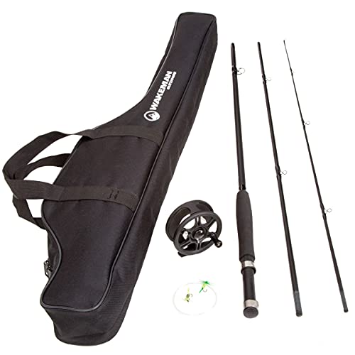 Wakeman Fly Fishing Rod and Reel Combo – Fishing Line, Flies, Carrying Case Included – Charter Series Gear and Accessories by Outdoors (Black), 35"