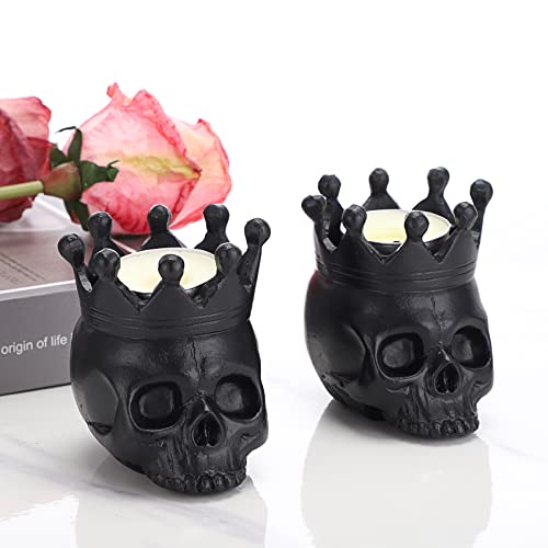 SUMNACON Resin Candle Holder for Table Home Decoration Candle Holder Candle Holder Skull Shape Decor for Christmas All Saints(Black)