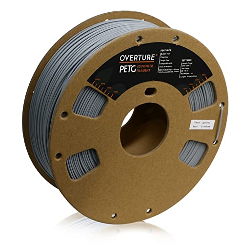 OVERTURE PETG 3D Printer Filament 1.75mm, 1kg Filament (2.2lbs), Dimensional Accuracy 99% Probability +/- 0.03mm, Fit Most FDM Printers (Light Gray)